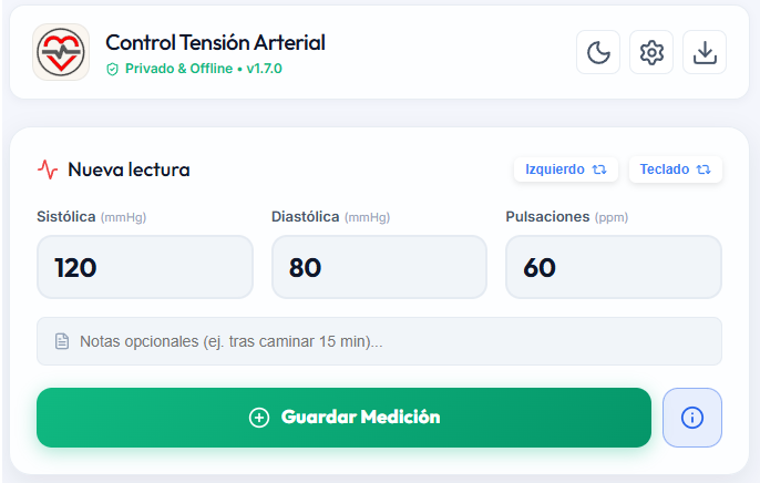 Pantalla de nueva medición de la edición individual offline